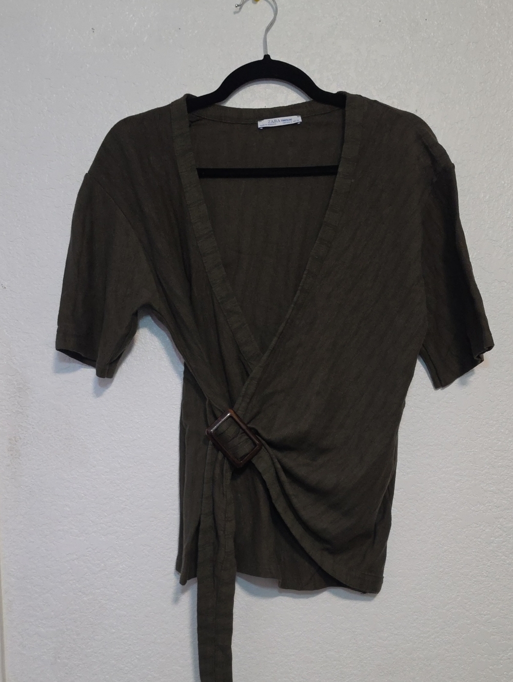 Zara Olive Green Knit Top with V-Neck